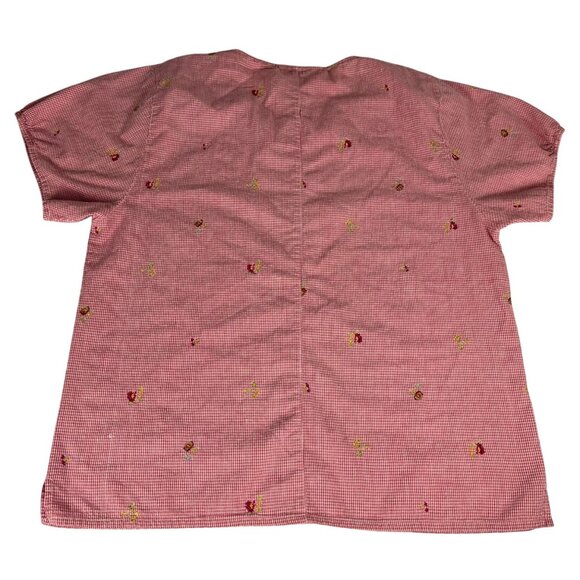 Vintage Clementine Plaid Blouse Women XL Red White Button Up Floral Embroidered - Picture 7 of 7